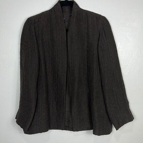 Eileen Fisher Dark Chocolate Brown Silk Linen Blend Textured Jacket Size PM - Picture 1 of 10